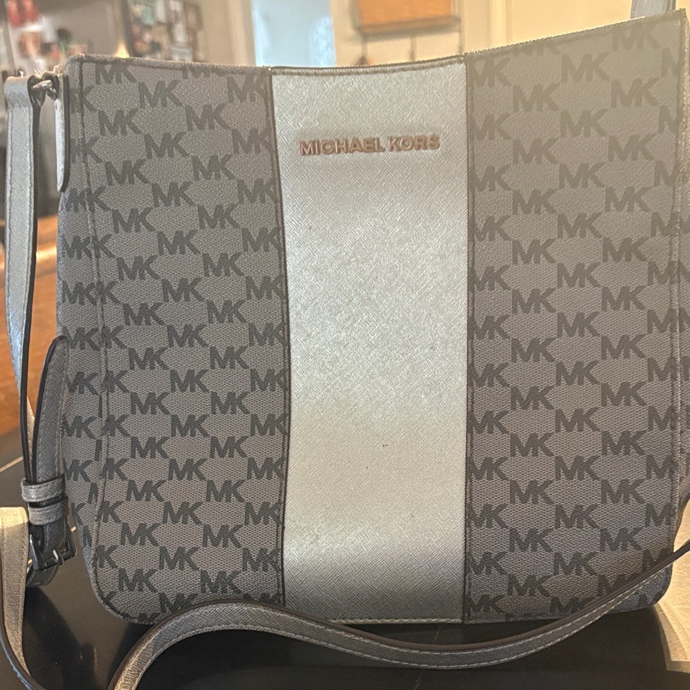Michael Kors Gray and Silver MK Signature Crossbody
